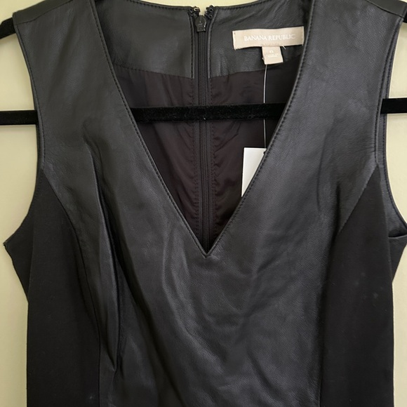 Banana Republic Women’s Leather Panel Stretch V Neck Sheath Dress NWT - Picture 3 of 11